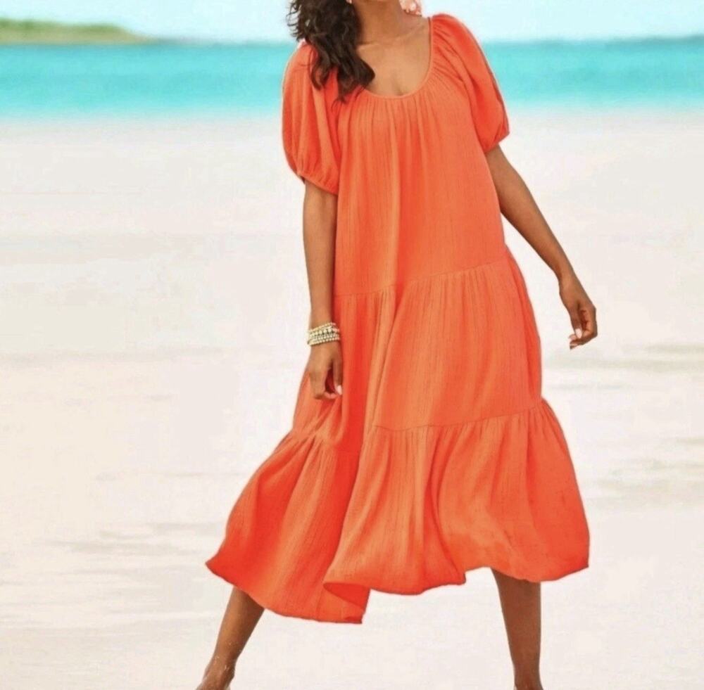 NWT Lilly Pulitzer Zemini Maxi Swim Coverup Flamingo Feather Gauze Coral Orange
